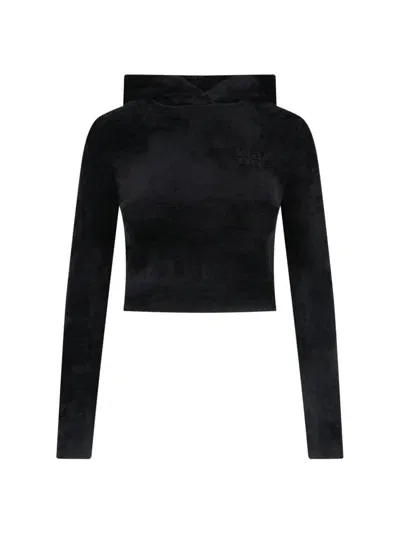 Alexander Wang Cropped Hoodie In Black