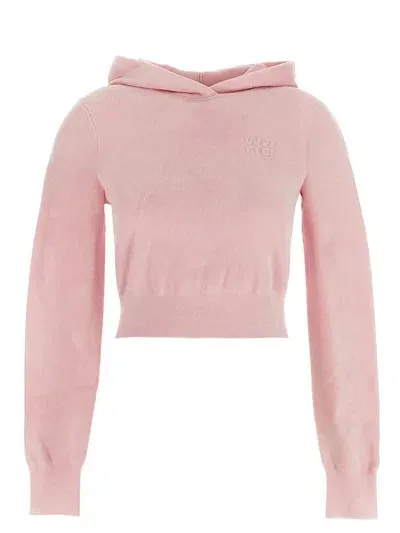 Alexander Wang Cropped Hoodie In Light Pink