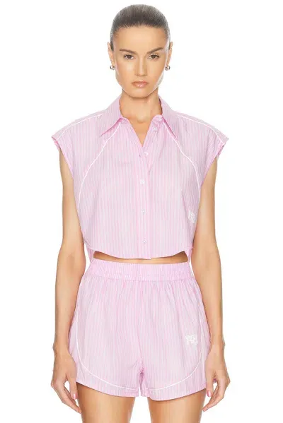 Alexander Wang Cotton Poplin Button Down Crop Top In Pink/multi