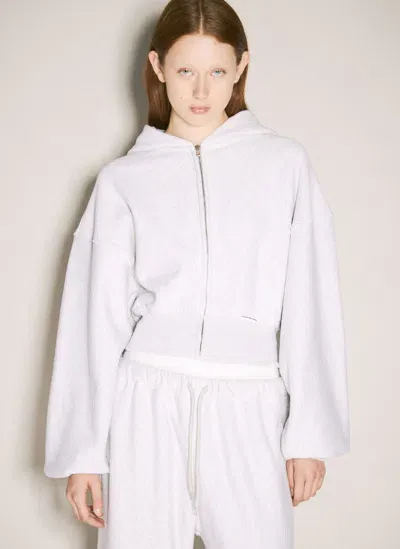 Alexander Wang Cropped Zip-up Hooded Sweatshirt In Grey