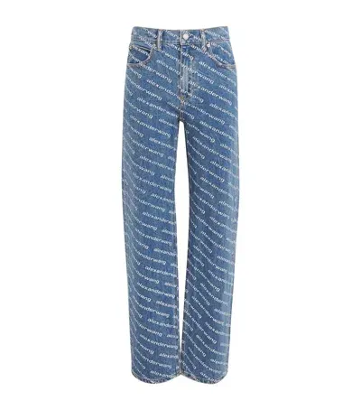 Alexander Wang Crystal-embellished Logo Jeans In Blue