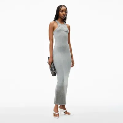 Alexander Wang Distressed Maxi Dress In Stretch Crepe In Washed Steel