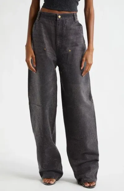 Alexander Wang Hotfix Crystal Wide Leg Carpenter Jeans In Saloon Bar