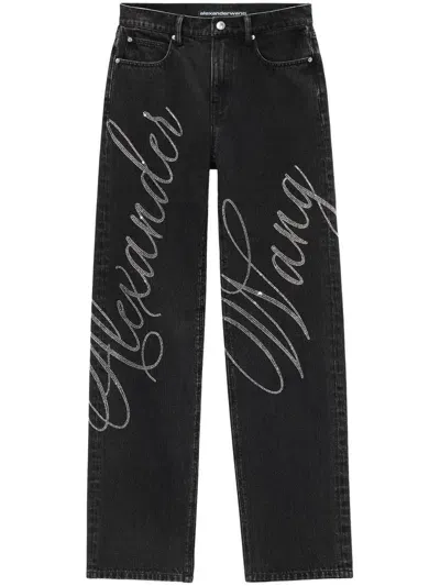 Alexander Wang Ez Logo-embellished Jeans In Grey Aged