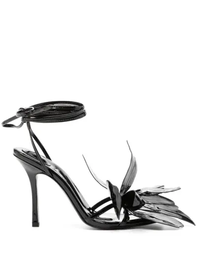 Alexander Wang Leonie 105mm Floral-appliqué Sandals In Black