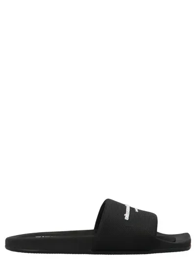 Alexander Wang Logo Band Nylon Sliders In Black