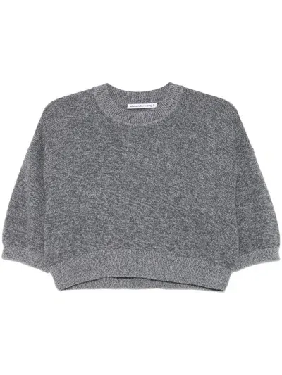 Alexander Wang Logo-embossed Cropped T-shirt In Gray