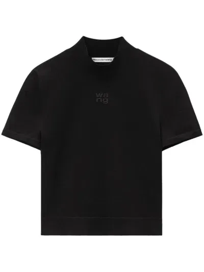 Alexander Wang Logo-embossed Knitted Top In Nero