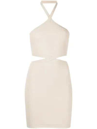 Alexander Wang Logo-trim Halterneck Dress In Neutrals