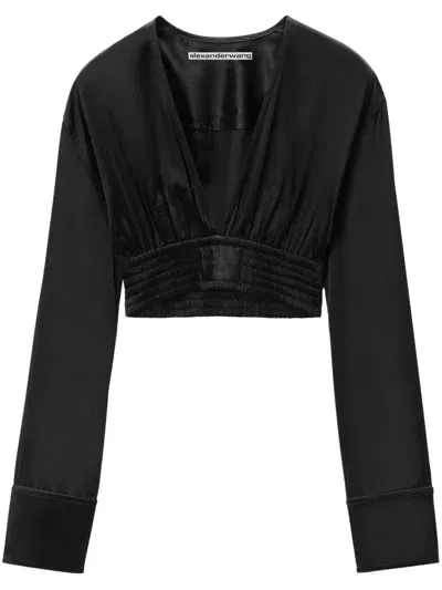 Alexander Wang Long-sleeve Cropped Blouse In Black