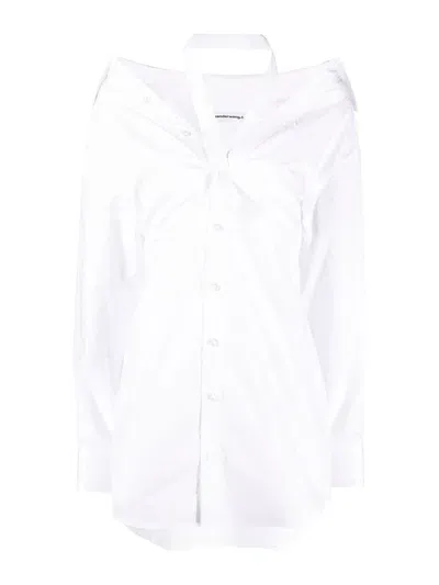 Alexander Wang Halter Off Shoulder Shirt Dress In White