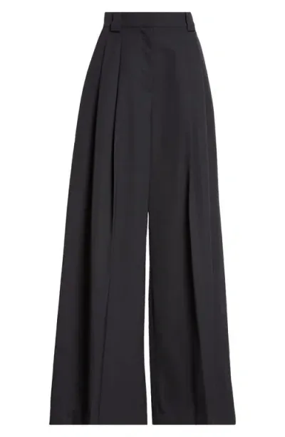 Alexander Wang Pleated High Waist Wide Leg Wool Pants In 001 Black