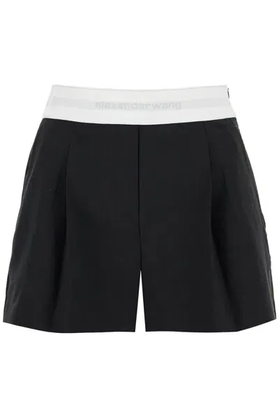 Alexander Wang Pleated Shorts With Branded Band In Black