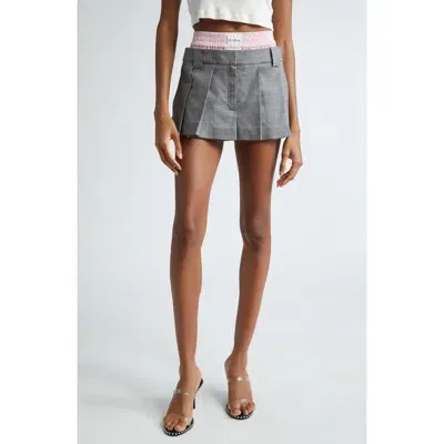 Alexander Wang Prestyled Boxer Waist Pleated Wool Blend Skort In 浅麻灰色