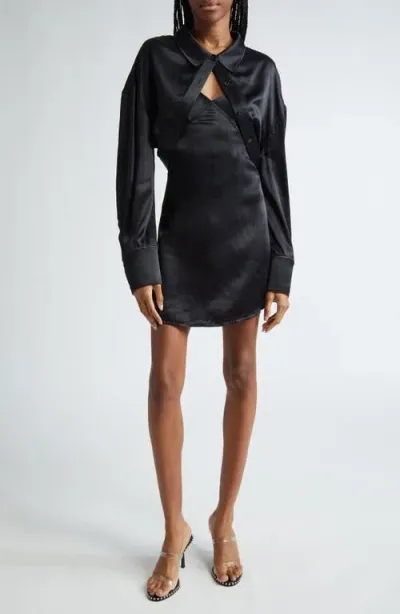 Alexander Wang Satin Viscose Slip Dress W/bolero In Black