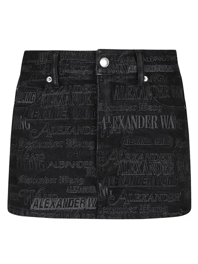 Alexander Wang All Over Embroidery Mini Skirt In Black