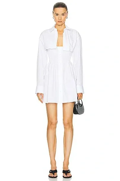 Alexander Wang Smocked Mini Dress With Overshirt In White