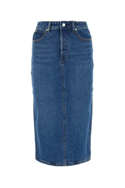 Alexander Wang Denim Midi Skirt In Blue