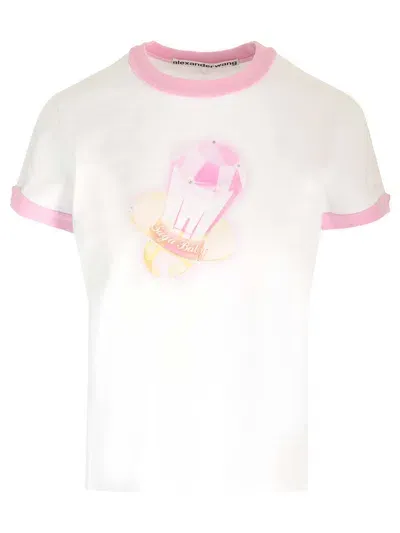 Alexander Wang Sugar Baby Ringer Print T-shirt In White