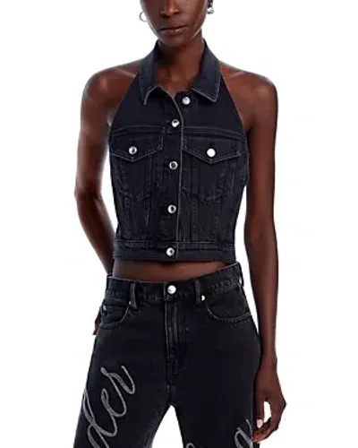 Alexander Wang T Alexanderwang.t Stretch Denim Cropped Halter Top In Grey Aged