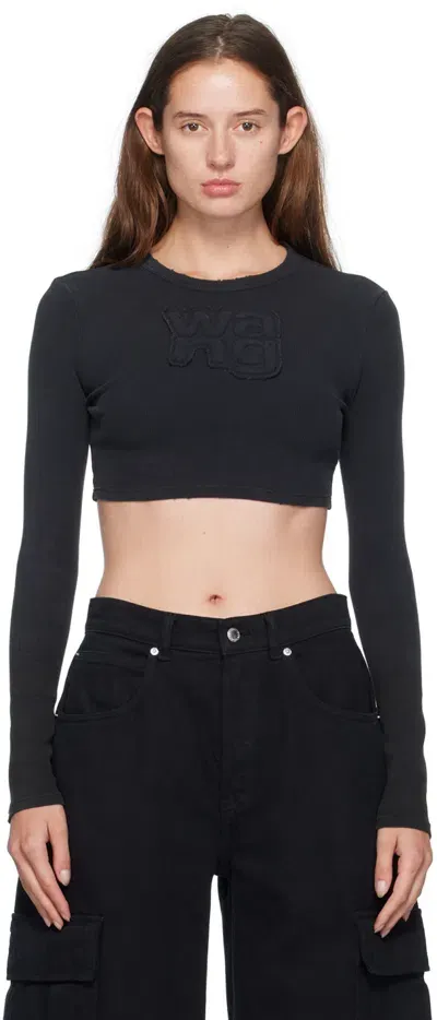 Alexander Wang T Black Crewneck Long Sleeve T-shirt In Washed Magnet 027a