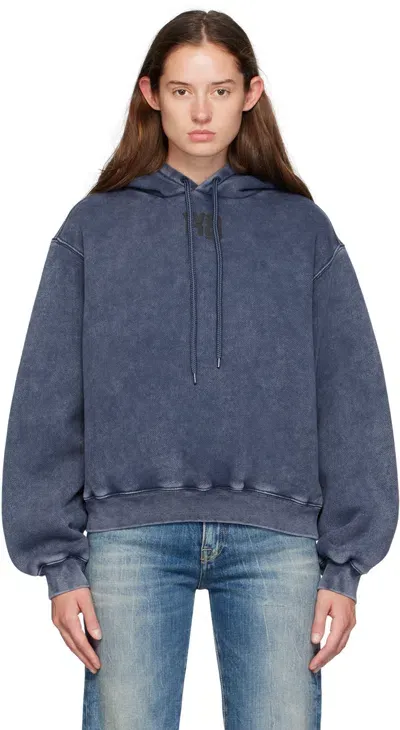 Alexander Wang T Navy Puff Logo Hoodie In Acid Black Ice 424a