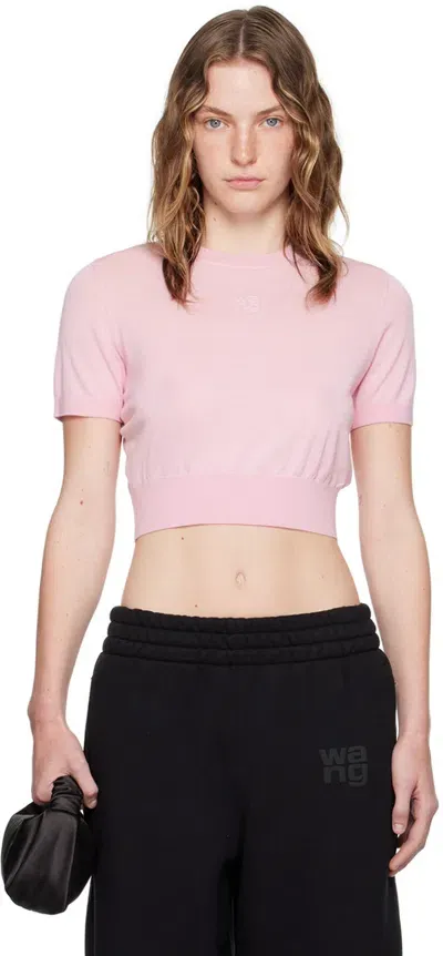 Alexander Wang T Pink Embossed Logo T-shirt In Pink Lace