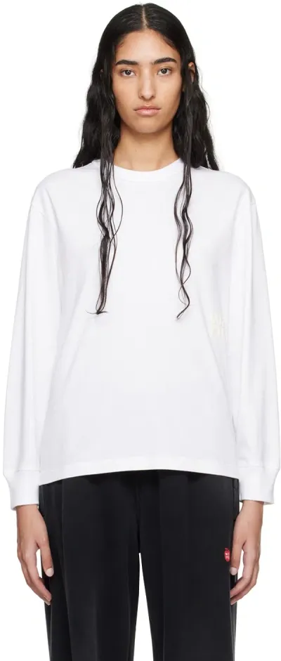 Alexander Wang T White Embossed Stacked Logo Long Sleeve T-shirt In White 100