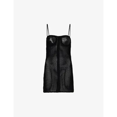 Alexander Wang Contrast-panel Slim-fit Leather And Knitted Mini Dress In Black