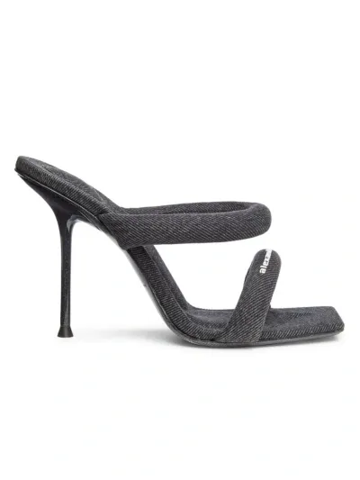 Alexander Wang Gray Julie 105mm Denim Tubular Heeled Sandals In Grey Aged