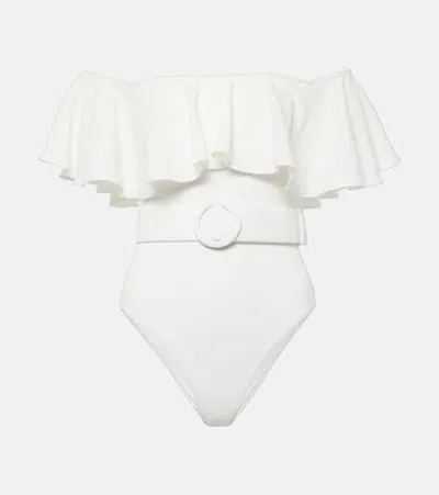 Alexandra Miro Chantal Ruffled Swimsuit In Ecru Embroidery