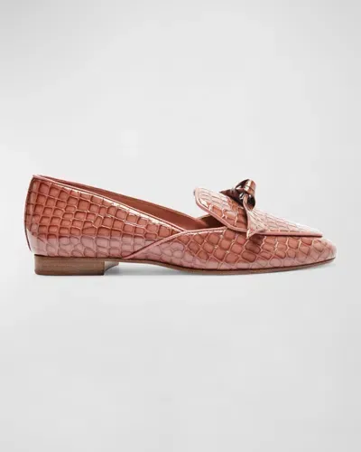 Alexandre Birman Clarita Croco Bow Slip-on Loafers In Clay