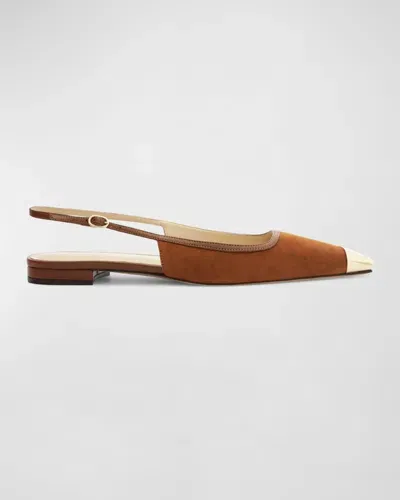 Alexandre Birman Olivia Cap Toe Slingback Flat In Espresso/light Gold