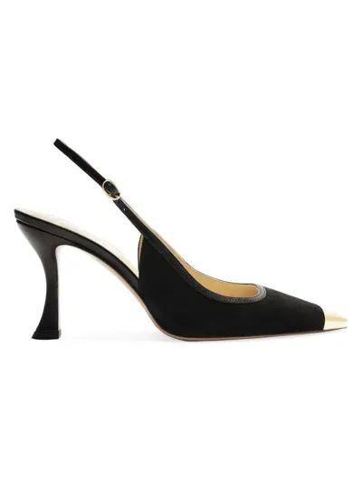 Alexandre Birman Olivia Suede Cap-toe Slingback Pumps In Black Light Gold