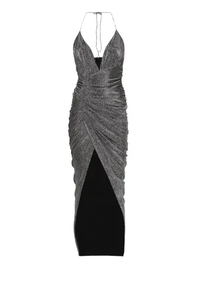 Alexandre Vauthier Lurex Halterneck Side Drape Long Dress In Silver