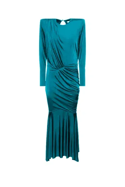 Alexandre Vauthier Draped Jersey L/s Maxi Dress In Blue