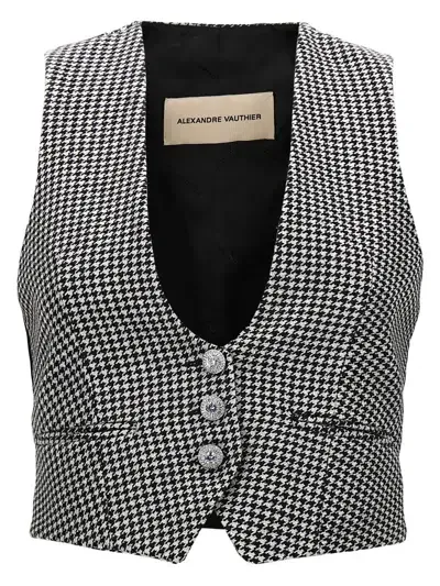 Alexandre Vauthier Houndstooth Waistcoat In Blackwhite