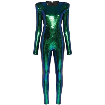 Alexandre Vauthier Shoulder-pads Sequin Jumpsuit In Green