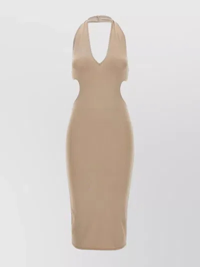 Alexandre Vauthier Stretch Midi Dress In Beige