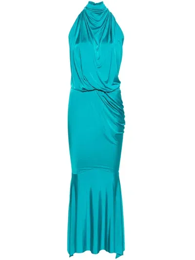 Alexandre Vauthier Draped Halterneck Gown In Blue