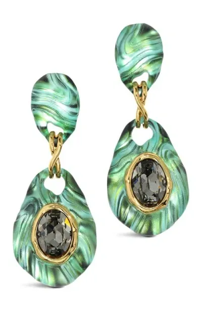 Alexis Bittar Madera Crystal & Jet Green Drop Earrings In 14k Gold Plated In Blue/gold