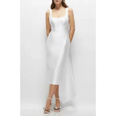 Alfred Sung Bow Back Satin Twill Midi Cocktail Dress In White