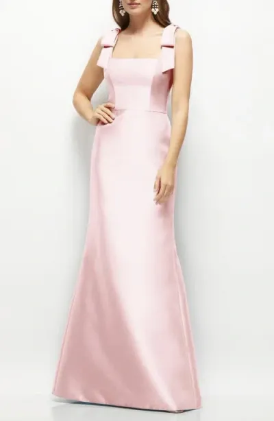 Alfred Sung Bow Strap Satin Twill Trumpet Gown In Ballet Pink