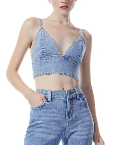 Alice And Olivia Carli Faded Denim Bra Top In Blue