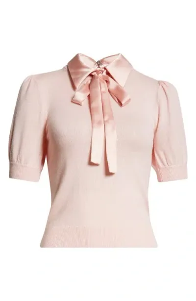 Alice And Olivia Alice + Olivia Chase Stretch Wool Sweater With Detachable Satin Collar In Pearl Blush