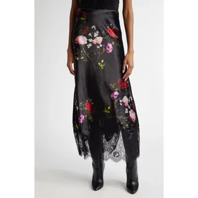 Alice And Olivia Alice + Olivia Mauve Floral Lace Trim Velvet Slip Skirt In Black