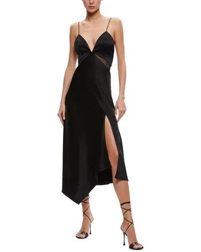 Alice And Olivia Moriah Asymmetric Satin-crepe Midi Dress In Black