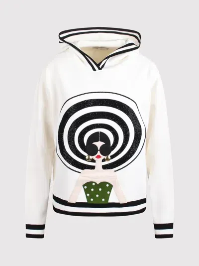 Alice And Olivia Alice Olivia Oscar Staceface Knit Hoodie In White