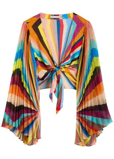 Alice And Olivia Alice + Olivia Rochelle Striped Tie-front Satin Top In Bunt