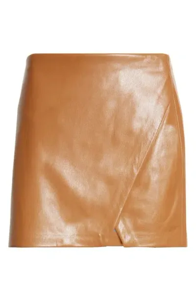 Alice And Olivia Alice + Olivia Siobhan Faux Leather Wrap Miniskirt In 카멜